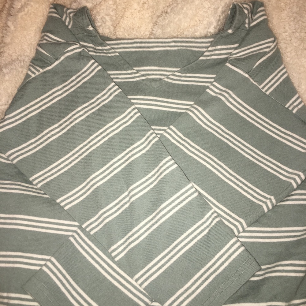 Uniqlo Horizontal Striped Mint Long Sleeve Top